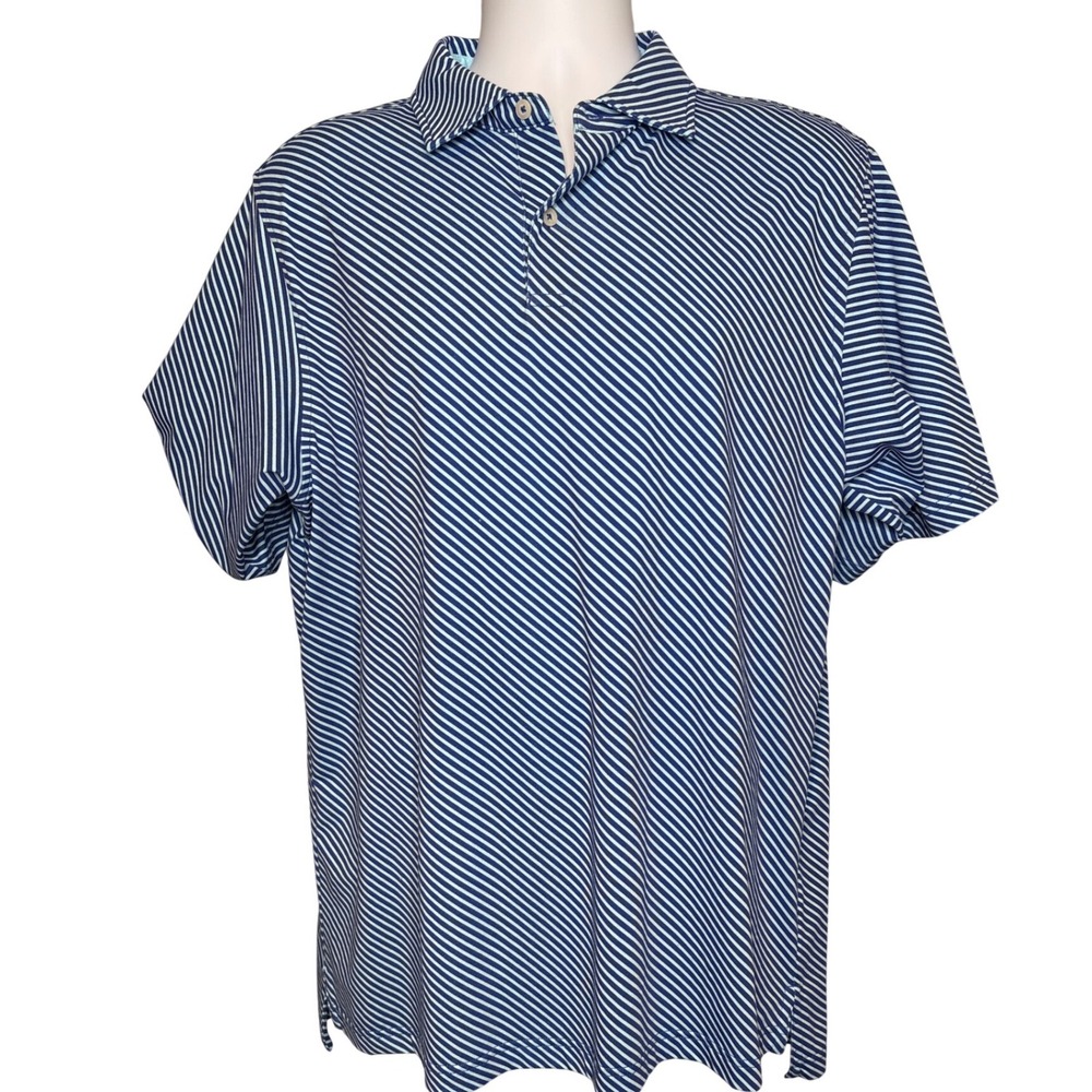 FAIRWAY & GREENE The Natural Mens Blue White Stripe Polo Shirt Sz L Golf Casual